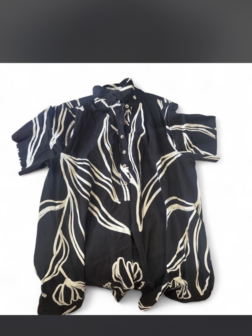 Rachel Zoe Black and Cream Abstract Button-Down Blouse